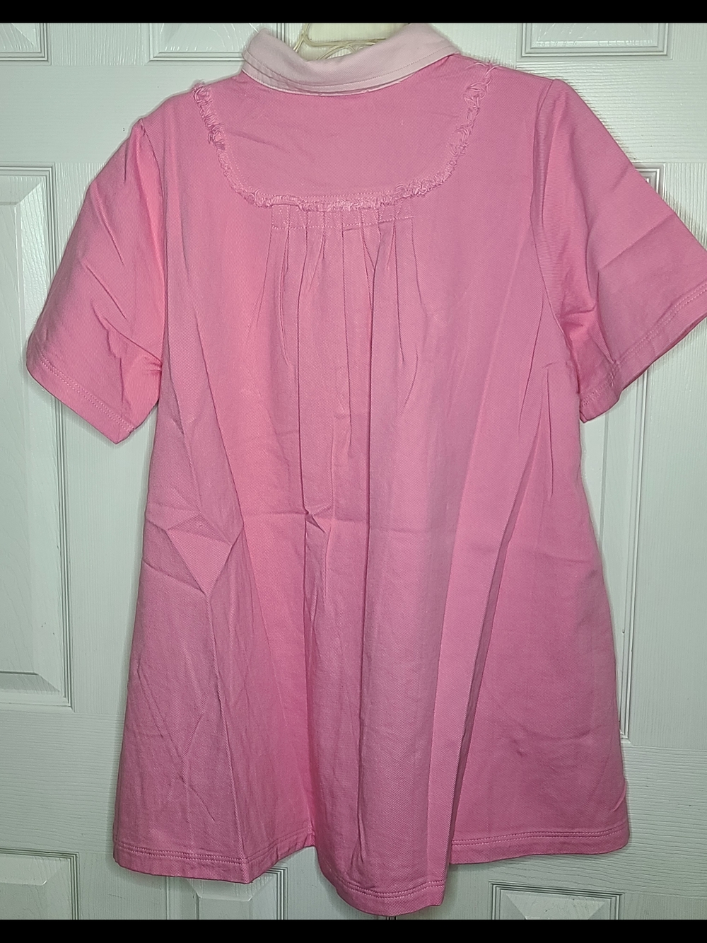 Fantastic Fawn Pink Short Sleeve Polo Button Front Denim Dress - Picture 4 of 6